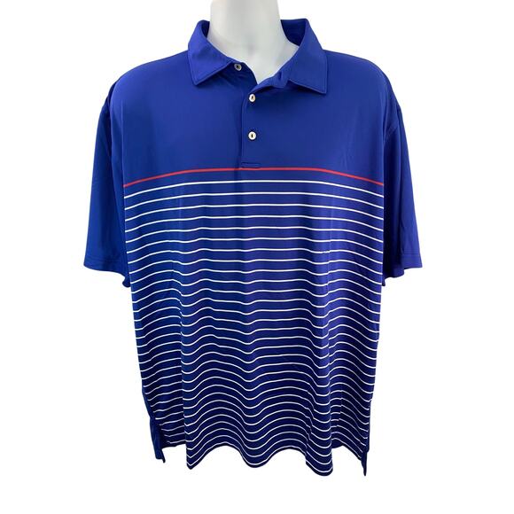 Peter Millar Summer Comfort Polo Shirt 2XL Blue White Striped Performance - Picture 1 of 8